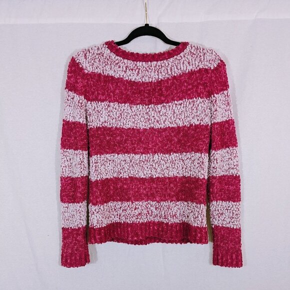 Arizona Light & Dark Pink Striped Fuzzy Sweater Size S - Picture 2 of 3